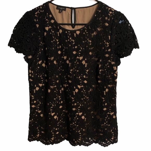Talbots Black scalloped Lace Top lined size 8P - Picture 2 of 6